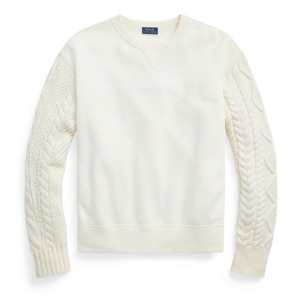 RARE Polo Ralph Lauren Cream Hybrid Sweater & Fleece Crewneck Sweatshirt, Small - Picture 4 of 16